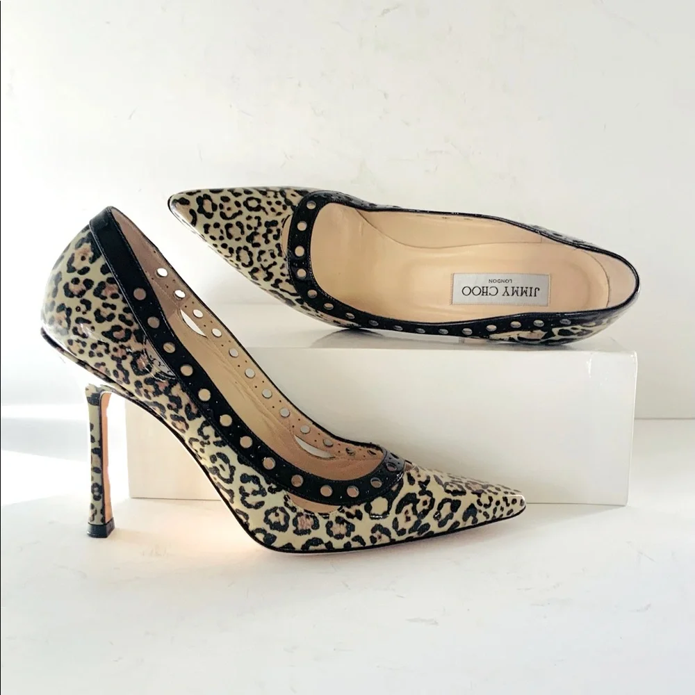 Jimmy Choo animal print beige black heels 38